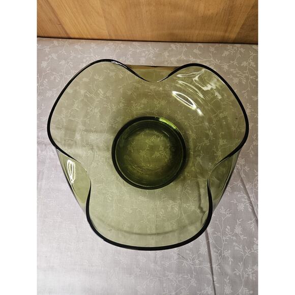 Vintage Anchor Hocking Glass Chip & Dip Bowl Set Green Glass RETRO 9.5" & 5" - Picture 4 of 10